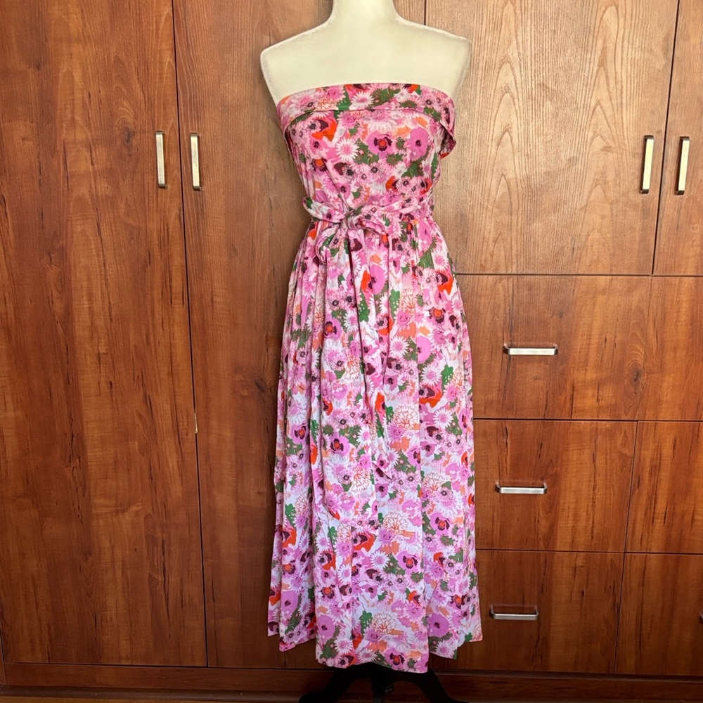 Ganni Organic Cotton Strapless Floral Maxi Dress